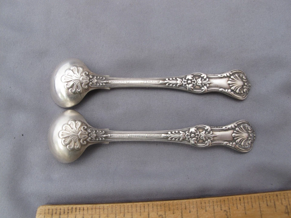 Par de cucharas de sal maestras TIFFANY Sterling ENGLISH KING (1885) - 3 1/2 pulgadas - mono Foto 4 de 4