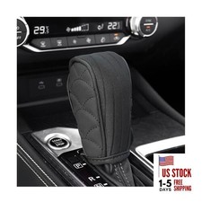 Car Gear Shift Knob Cover, Leather Anti-Slip Breathable Automatic Gear Black
