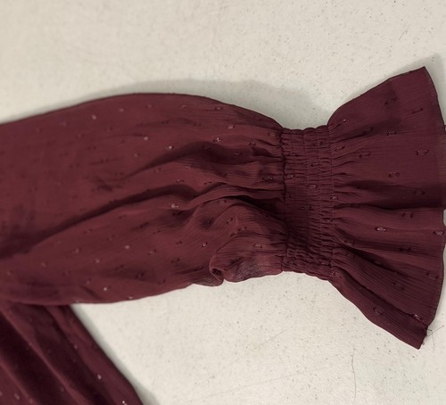 INC Top Womens Sz XXL Burgundy Sheer Ruffle Slv Swiss Dot Fairy Y2K Romantic - Picture 9 of 18