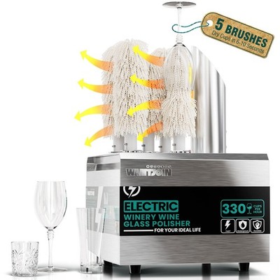 Wine Glass Polisher Machine 330 Cups Hour 1300W 3 Brush Stainless Steel WantJoin
