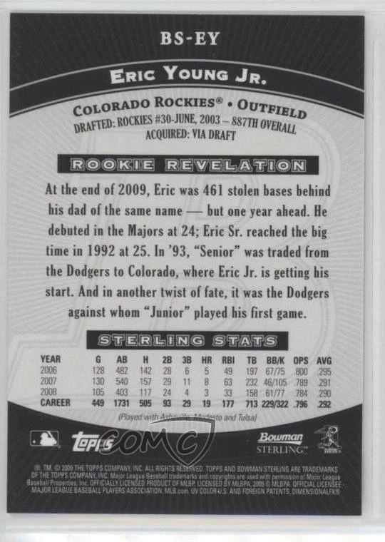 2009 Bowman Sterling Eric Young Jr #BS-EY Rookie RC - Image 2 of 2