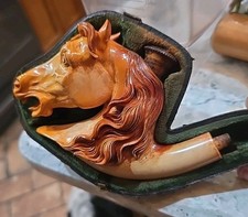 Antique Meerschaum Germany Fabrick Horse Head  No Stem 10" Long Stem Well Carved