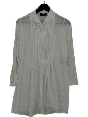 Neuwertige Samt Damen Bluse UK 10 weiß 100% Viskose 3/4 Arm Kragen Basic