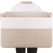 Extra Large Laundry Basket, Cotton Rope Woven Blanket Basket for Living Room ...