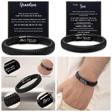 To My Grandson/Son/Brother Bracelet - Black Jewellery For Men Braided Leather