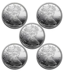 Lot of 5 (5) 0.10 (1/10) Troy Ounce .999 Silver walking liberty Rounds