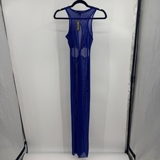 PrettyLittleThing Blue Mesh Cut Out Beach Maxi Dress CNI8987 US 4 NEW Sheer
