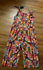Girls Colorful Jumpsuit Sz 12 Zip Back Tie Straps Retro Design Long Pants Rayon