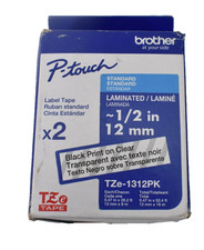 Brother P-Touch TZe Laminated Label Tape 1/2" Black Print On Clear 52.4' L