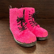 Dr Martens Girls 1460 Pascal Boots Size3 Pink Faux Fur Shaggy Fleece Lace Up Zip