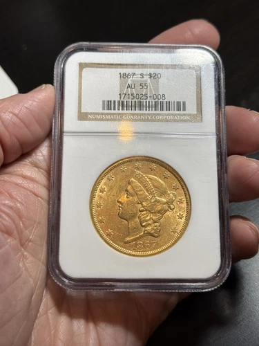 1867-S $20 Gold Liberty NGC AU 55 Double Eagle