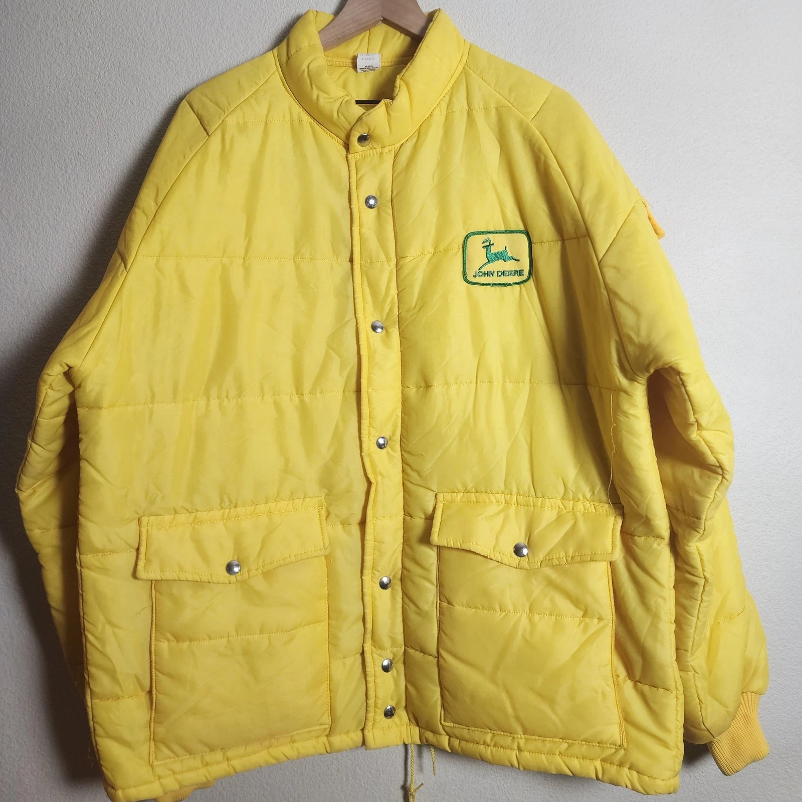 Vintage John Deere Jacket Mens XL Yellow Puffer Quilted Insulated Made in USA