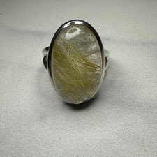 Sterling Silver 925 Rutilated Quartz Ring Statement Oval Gemstone Unique