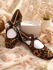 A New Day Tamsin Leopard Print Mary Jane Flats Womens Size 8 Brown Crisscross NW