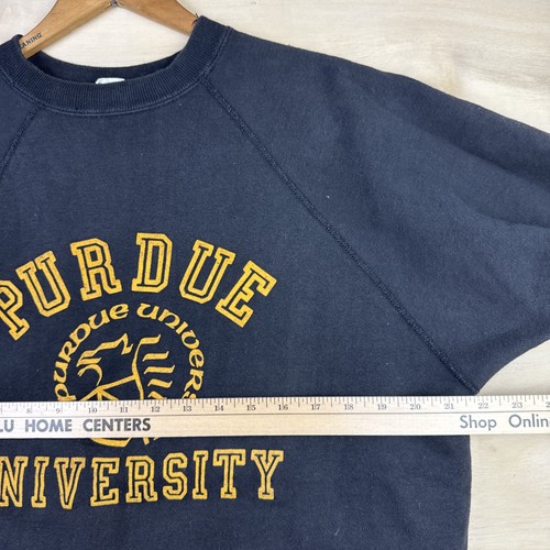 Felpa manica corta floccata Allen A Purdue University vintage anni 60 taglia XL - Foto 6 di 8