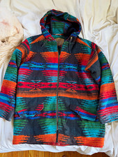 Vintage 90s Women’s Woolrich Full Zip Hooded Jacket Multicolor Aztec Made in USA