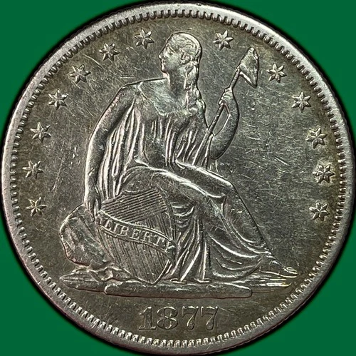 1877-S Seated Liberty Half Dollar Almost Uncirculated AU Coin Old Cleaning 37564
