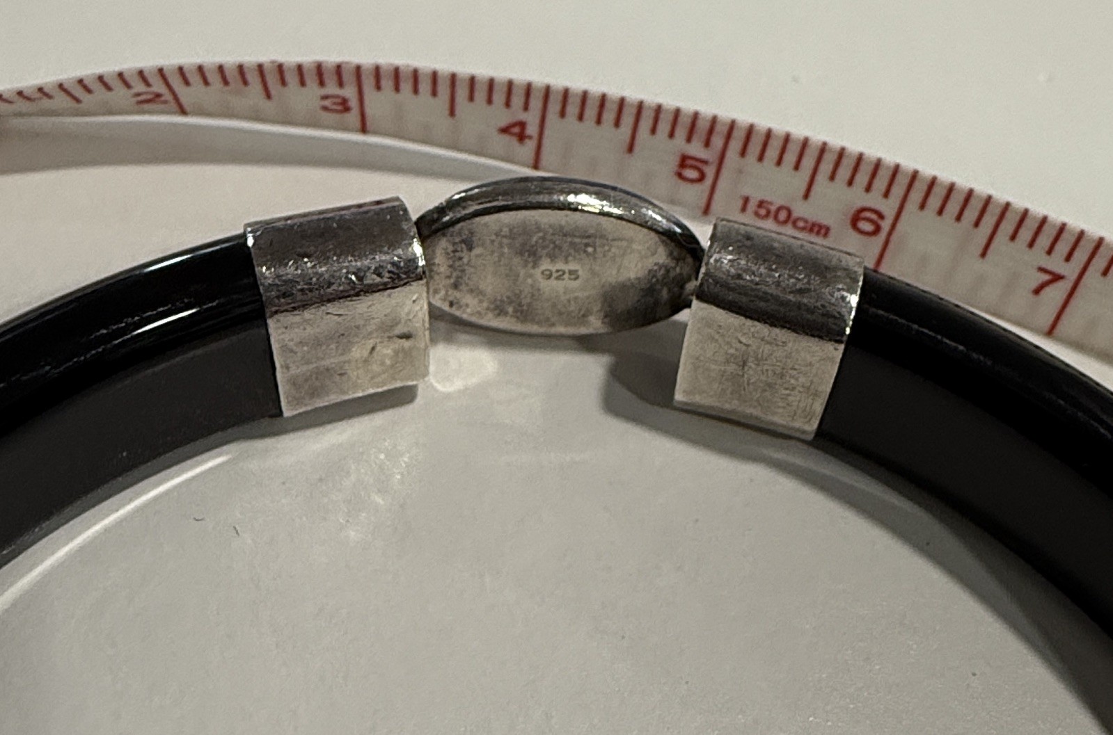 Vintage Solid Black Onyx Bangle with Sterling Sil… - image 3