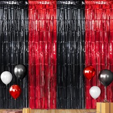 6 Pack 3.3Ft x 6.6Ft Graduation Foil Fringe Curtain Backdrop Decorations, Red...