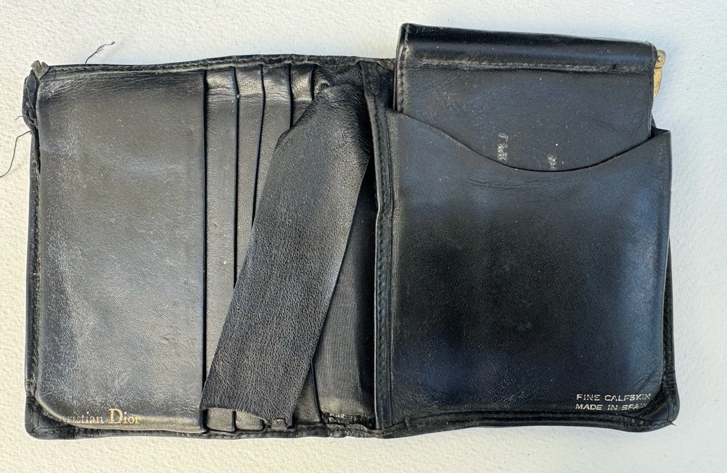 PORTEFEUILLE HOMME VINTAGE CHRISTIAN DIOR CUIR DE VEAU NOIR BI PLI ESPAGNE