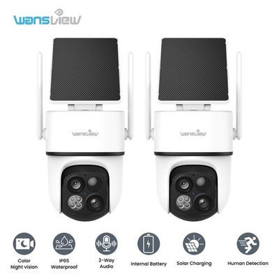 2Pack Wansview Dual Cam 2K 3MP Solar-ÜBERWACHUNGSKAMERA WLAN kabellos 360°PTZ