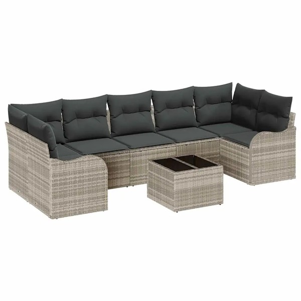 Gartensofa-Set Poly-Rattan Hellgrau 55 X 55 X 37 Cm Sitzgruppe Balkon Terrasse-image