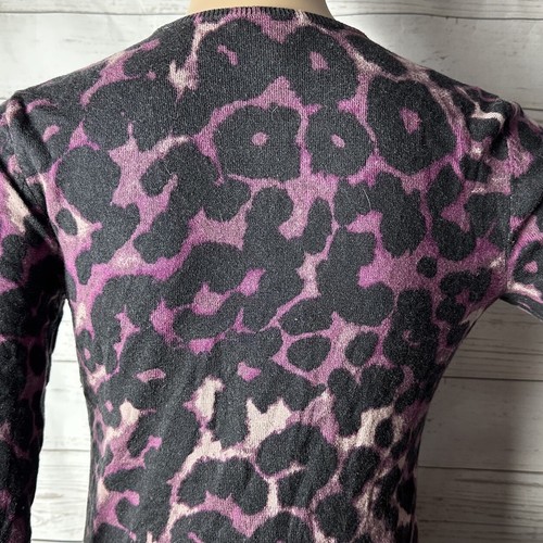 Ann Taylor Seide Kaschmir Mischung Cardigan Pullover klein lila schwarz Leopardenmuster - Bild 10 von 13