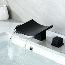 Matte Black Waterfall Basin Faucet 2 Handle Widespread Bathroom Sink Mixer Tap