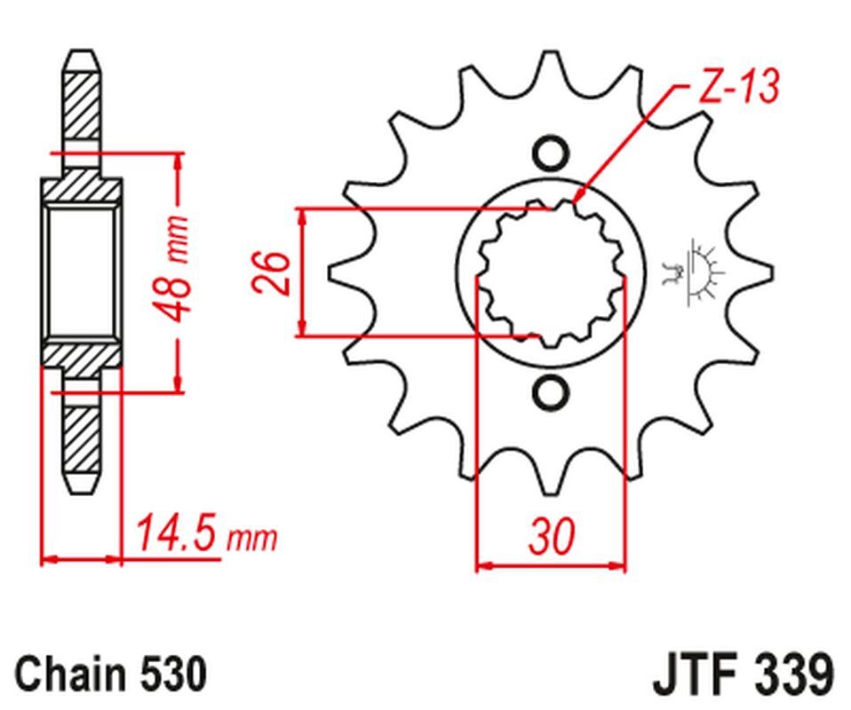 Pignon avant JT 339 15 dents pour chaîne de moto Honda VFR 750 RC24 et VFR 800 V-Tec