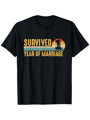 Funny Couples Matching 1st Wedding Anniversary T-Shirt - "Survived Year of