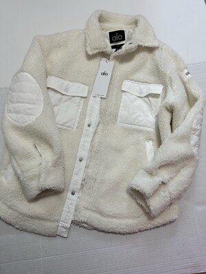 ALO Unisex Jacket Ivory Size S Sherpa Edge Shacket Front Button