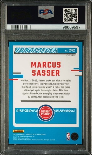 Marcus Sasser 2023 Donruss Optic Rated Rookie Jazz Prizm RC #242 Pistons Mint - Picture 2 of 2