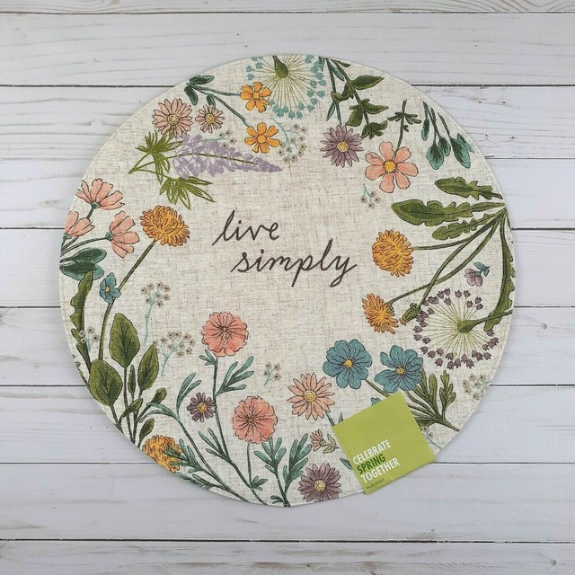 Placemat Centerpiece Live Simply Flowers Embroidered 15 Inch Round eBay