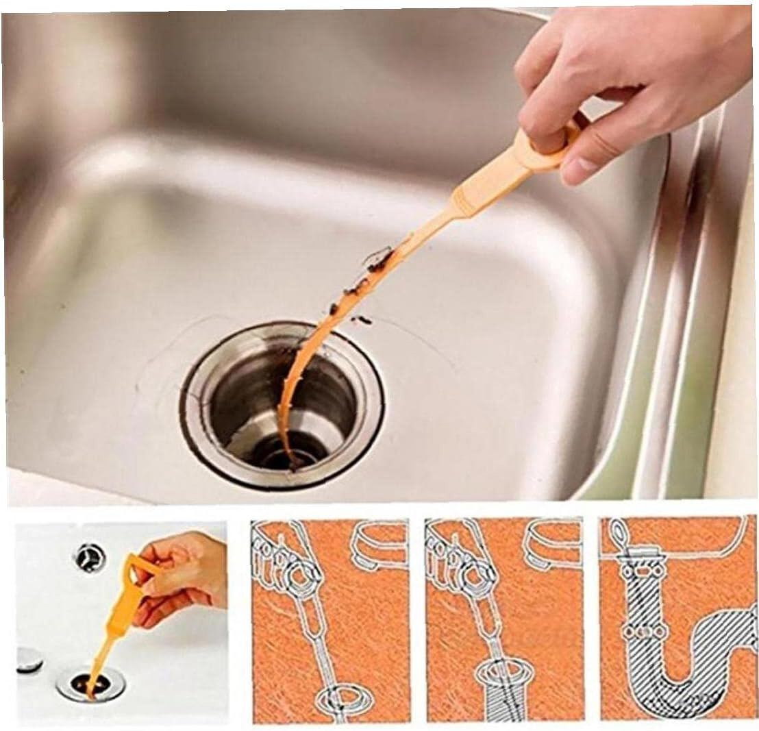 3x Long Drain UnBlocker 51cm Stick Tool Hair Remover Sink Shower Bath ...