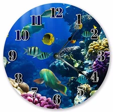 Ocean Beach House Decor Wall Clocks Blue Fun AQUATIC FISH MARINE LIFE CLOCK 3138
