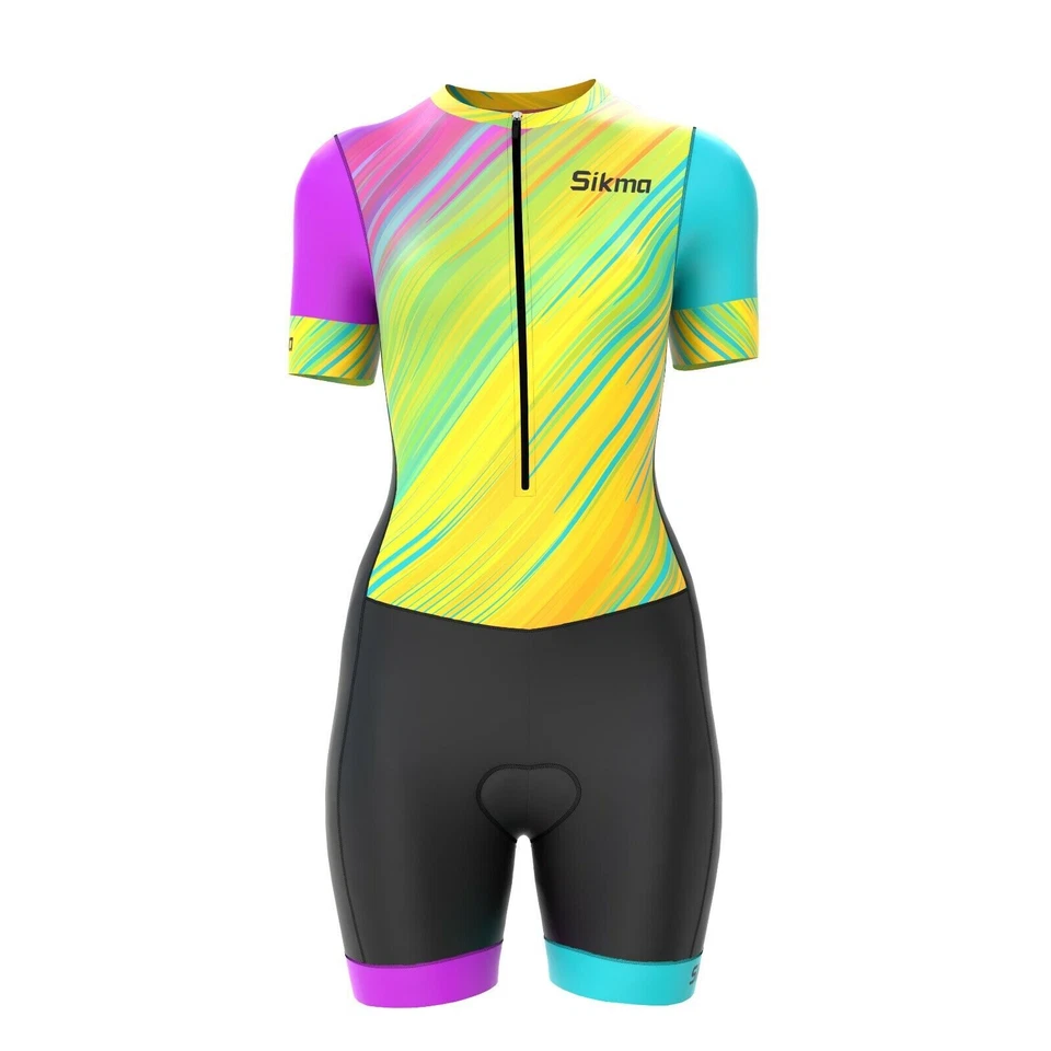 Mujeres Tritraje Triatlón Ciclismo Correr Natación Tri Skinsuit Gel Acolchado Foto 3 de 4