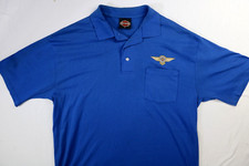 Vintage Harley Davidson Polo Shirt Blue Size Large Motorcycle, Made in USA