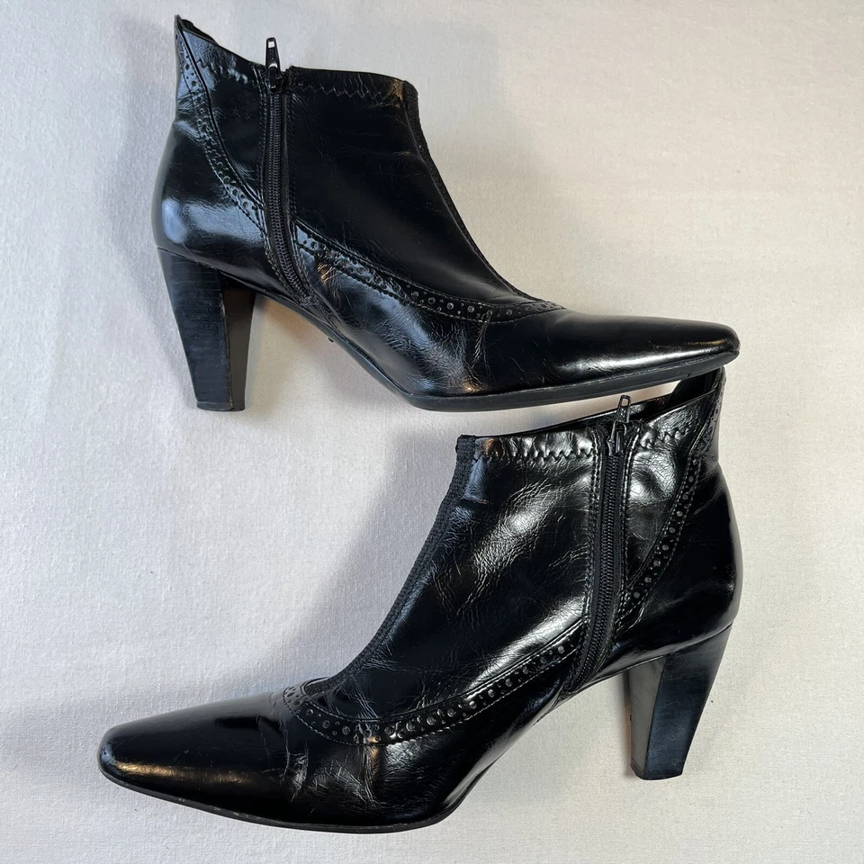 Franco Sarto Talla 8.5M Ruffina Negro Botines Puntera Cuadrada Imitación Charol Foto 3 de 4