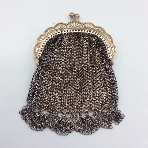 Art Deco Geometric Decor Silver Metal Mesh Purse Purse
