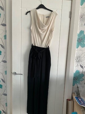 Cream cowl neck black/ cream jumpsuit size worn once, beautiful UK