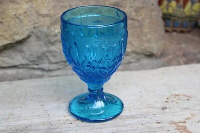 antiker Fußbecher Pokal türkis Pressglas August Walther Glas Jugendstil um 1900 - Bild 1 von 4