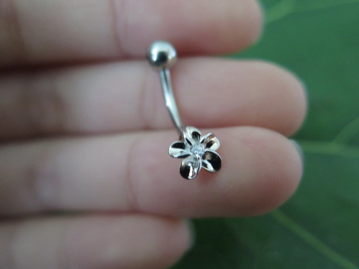 Hawaiian Design Silver Belly Button Navel Ring Piercing 8mm Flower