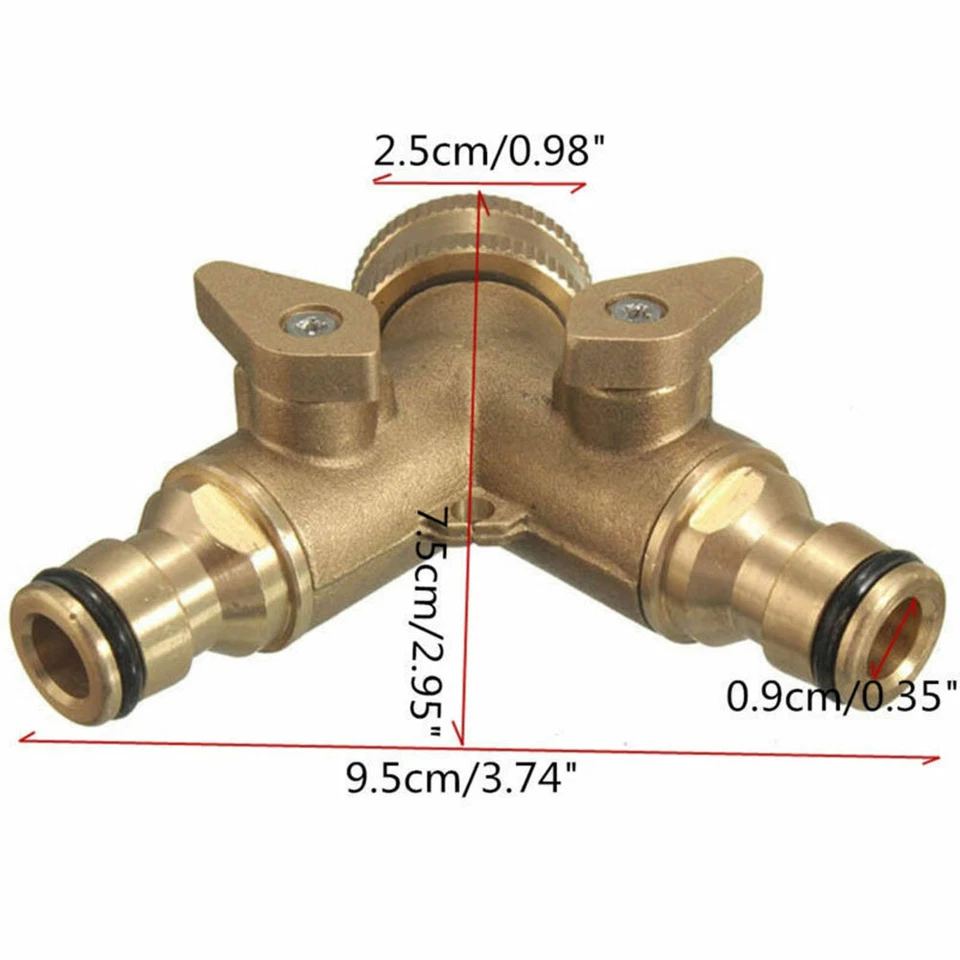 2 Way Brass Garden Hose Pipe Tap Adaptor Twin Hosepipe Connector Splitter Double - Image 2 of 4