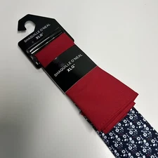SHAQUILLE O'NEAL Neck Tie & Red Pocket Square ~ Blue Floral ~ X Long ~ MSRP: $50