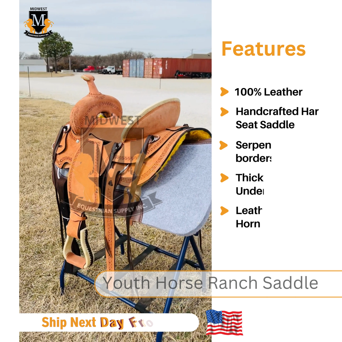 Kids Western Horse Ranch Style Saddle, Durable Cowboy Riding Tack