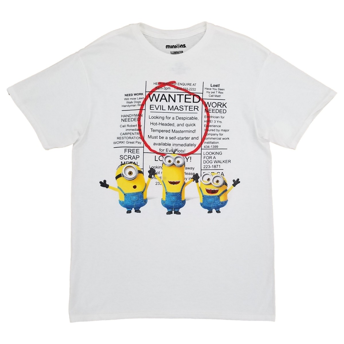 Minions Mens White Wanted Evil Master Short Sleeve T-Shirt | eBay