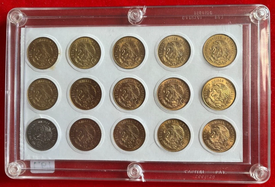 L67 México; 5 centavos 15 moedas conjunto completo 1950-67 incluindo data-chave 1954 UNC - Imagem 2 de 4