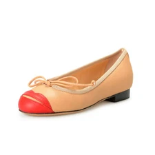 Charlotte Olympia Girls "INCY KISS ME DARCY" Beige Leather Ballet Flats Shoes