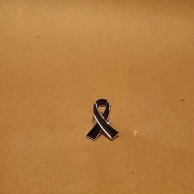 Black Awareness Enamel Ribbon Pin With Metal Clasp