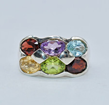 2.50 CT TW Multi-Gemstone Sterling Silver Band Ring Size 6